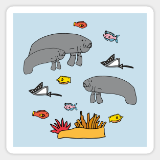 Manatee with colorful fish Sticker